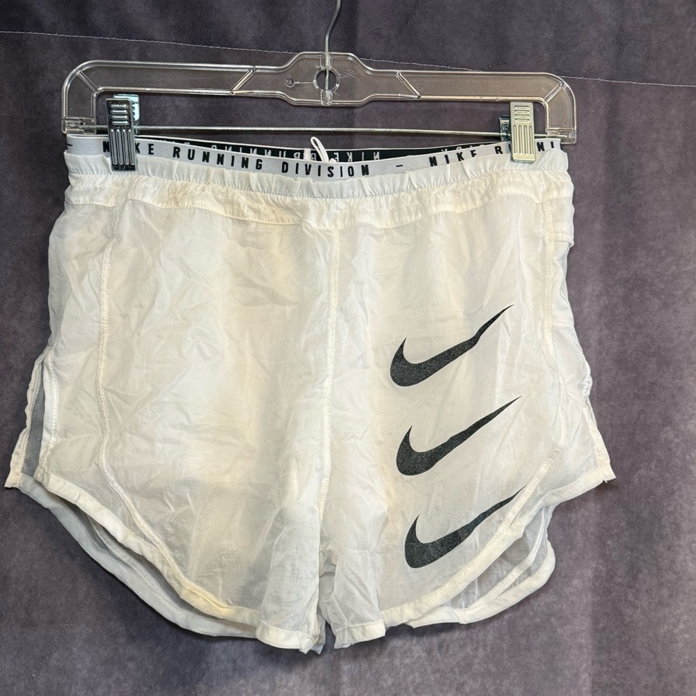 Nike White Athletic Shorts with Black Swoosh